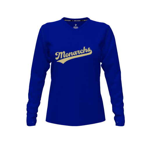 [FTLVCFRY-FYXS-LOGO1] Decker Comfort T-Shirt (Female Youth XS, Royal, V Neck, Logo 1, Long Sleeve)