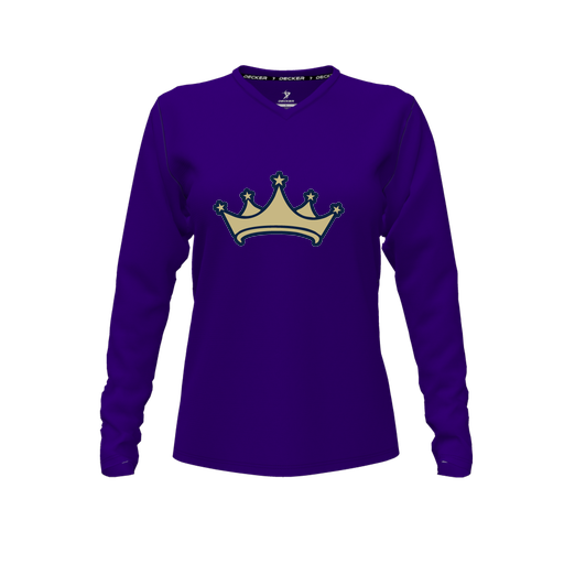 [FTLVCFPP-FYXS-LOGO2] Decker Comfort T-Shirt (Female Youth XS, Purple, V Neck, Logo 2, Long Sleeve)