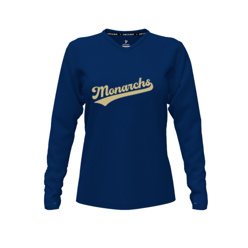 [FTLVPTNV-FYXS-LOGO1] Decker Performance T-Shirt (Female Youth XS, Navy, V Neck, Logo 1, Long Sleeve)